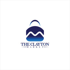 Fototapeta premium Modern Blue Shopping Bag Logo Design for Retail Market Brand Identity
