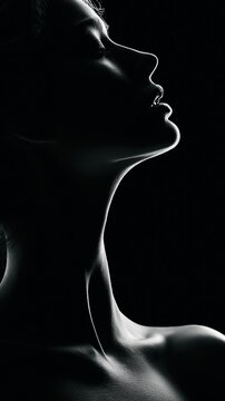 Portrait artistique en clair-obscur d'une femme de profil sur fond noir