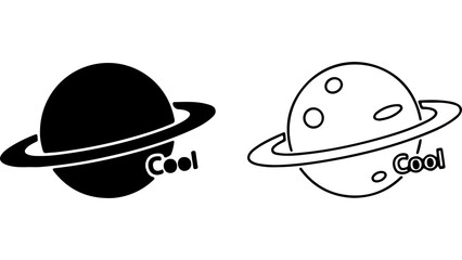 Minimalist Planet Saturn With Cool Text Icon Set © rinda