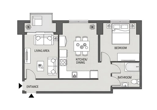 A clean and simple apartment floor plan living area