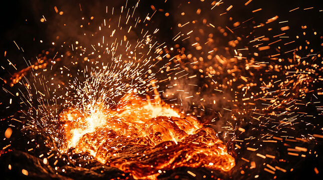 Molten metal sparks flying in industrial process with fiery sparks erupting from molten metal during an intense industrial process industry smelting abstract background craftsmanship