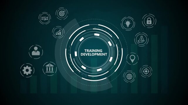 Business, Technology, Internet and network concept. Coaching mentoring education business training development E-learning concept. glowing animation.4k quality animation video