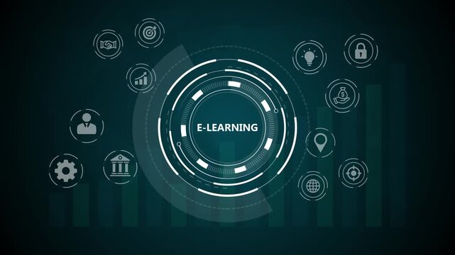 EdTech Education Technology e-learning online learning internet technology concept.Digital animation glowing blue circuit lines, technology, data flow.4k quality animation video