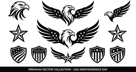 Obraz premium USA Patriotic Eagle and Shield Emblem Elements Vector Set for July 4th