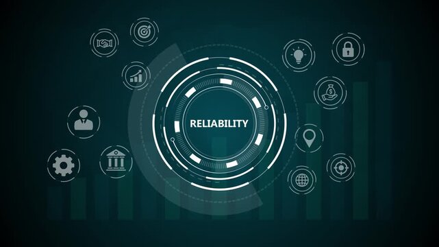 Animated digital diagram displaying the concept of reliability in business strategy,4k quality animation video