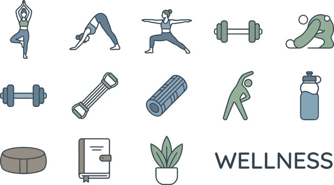 Yoga Fitness Wellness and Healthy Lifestyle Line Vector Set