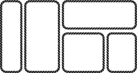Collection of Rounded Rectangular Frames Made of Thick Black Rope on White Background border nautical © Maru