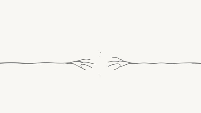 Minimalist Line Art of Two Outstretched Hands Formed From a Broken Horizontal Line, Reaching Across a Torn Paper Rip, Evoking Separation and the Desire for Connection