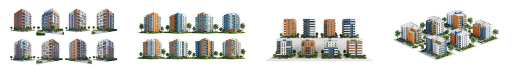 Fototapeta premium Isometric city building collection modern skyscrapers and architecture isolated on transparent background