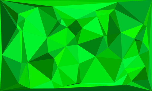 Abstract emerald green geometric background featuring triangular facets and poly style.
