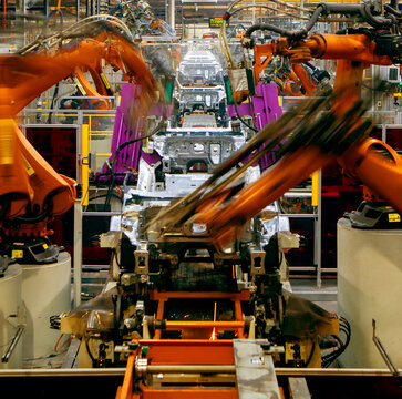robotic arms on automated car production lines