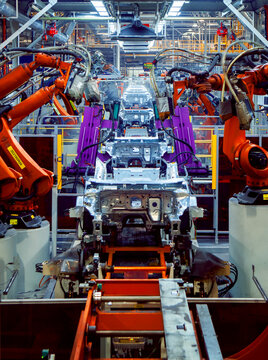 robotic arms on automated car production lines