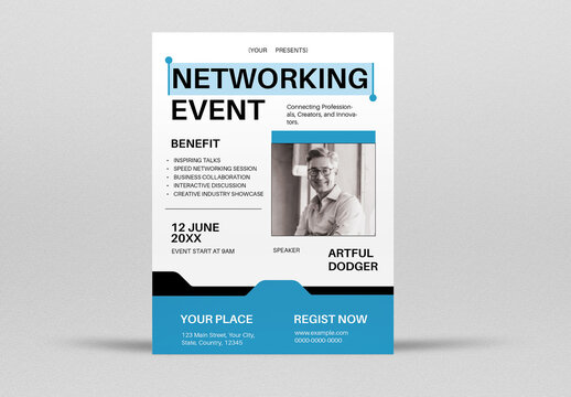 White and Blue Basic Simple Networking Event Flyer