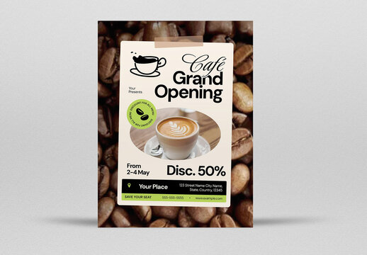 Green Brown Hand Drawn Minimalist Coffee Shop Promo Flyer