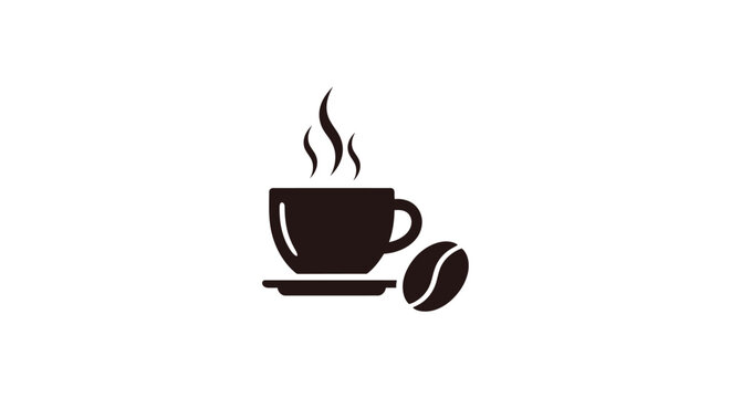Steaming hot coffee cup with bean.