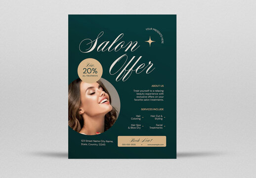 Green Gold Elegant Salon Offer Flyer