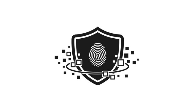 Shield with fingerprint and digital elements.