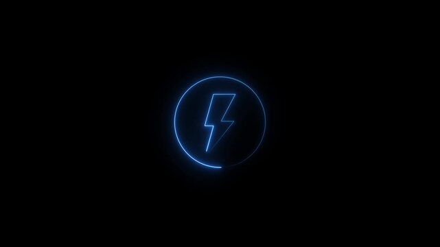 Blue neon lightning bolt icon inside a blue circle, black background a symbol is enclosed within a luminous circular border on a dark backdrop energy power electricity glow light