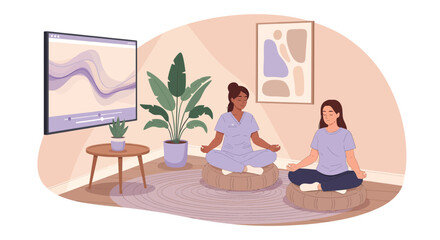 Fototapeta premium Guided Meditation Session with Instructor and Participant Relaxing