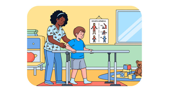 Child Development Assessment with Physical Therapist and Parallel Bars