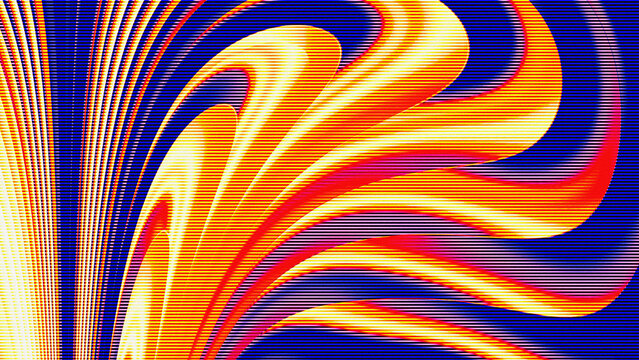 Abstract digital grainy glitch background with vibrant fluid waves and retro scanline distortion