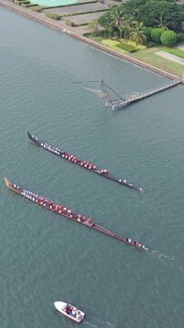 Vertical Aerial View of Snake Boat Race in Kochi Kerala India