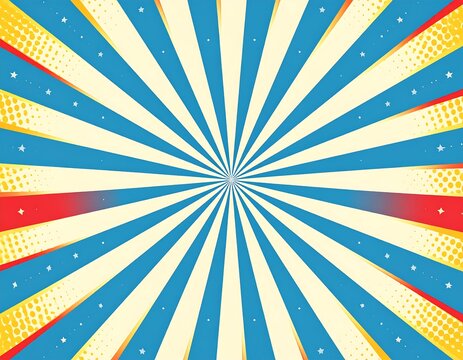 Bold Vintage Sunburst Pattern Radiating From Center on Blue Background