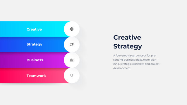 Four Step Horizontal Bar Infographic Template with Circular Icons for Creative Strategy and Business Planning.
