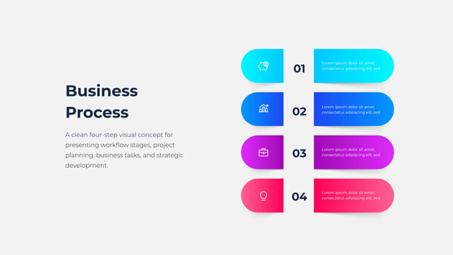 Four Step Business Process Infographic Template with Split Rounded Bars for Workflow Planning Presentation.