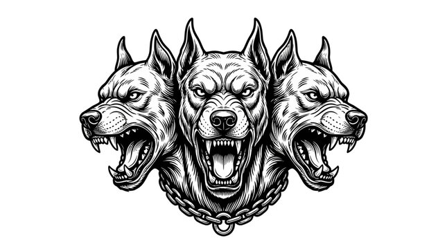 Three Headed Dog Illustration for Tattoo Design