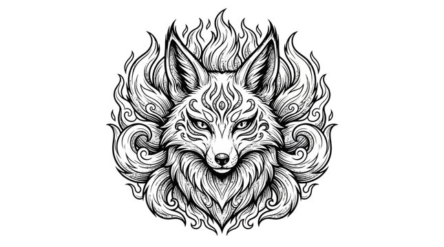 Detailed Illustration of a Nine-Tailed Fox with Intricate Designs.