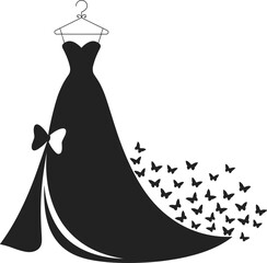 Elegant wedding dress silhouette on hanger, butterfly gown fashion vector illustration isolated on white background © Arishfa