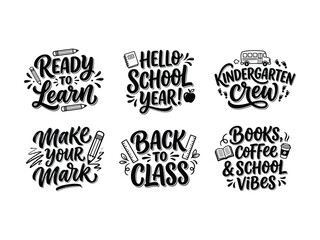 Fototapeta premium Back to School Hand Lettering Designs with School Supplies Illustration