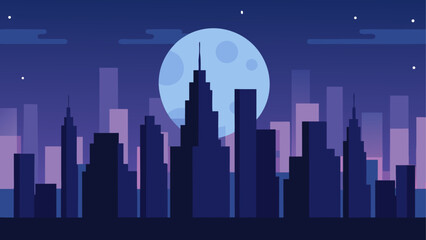 Fototapeta premium City skyline at night with full moon