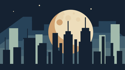 City skyline at night with full moon © Devili