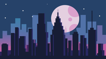 City skyline at night with full moon © Devili