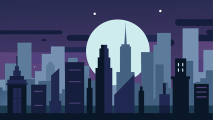 City skyline at night with full moon © Devili