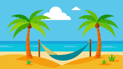 Fototapeta premium Beach hammock between palm trees by ocean