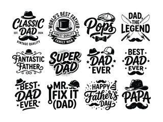 Obraz premium Creative Fathers Day Badges Designs With Vintage Style Illustrations
