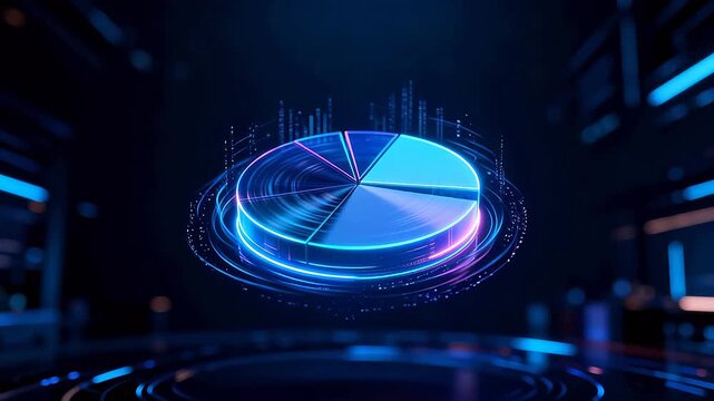 3d pie chart with neon rings on dark futuristic interface background