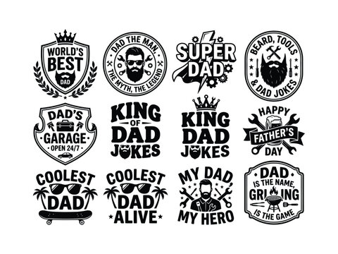 Funny Dad Jokes and Badges Design Set Isolated Transparent Background