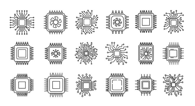 Processor chip technology sketch icon set with processor, technology