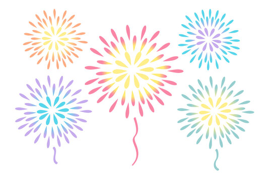 カラフルな打ち上げ花火のベクターイラストセット
