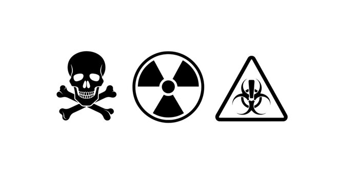 Danger symbols for toxic radioactive and biohazard warnings