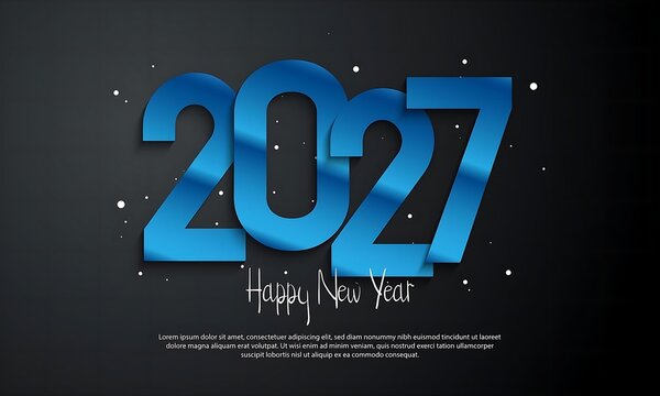 happy new year 2027 with a black and white concept with a touch of simple light effects.