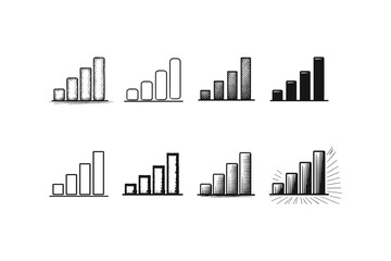Fototapeta premium Collection of hand-drawn bar chart icons representing growth and progress