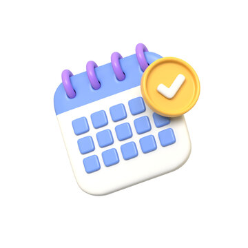 Cute 3D calendar icon with check mark for schedule management event reminder and appointment booking Ideal for web design and app UI.3d render