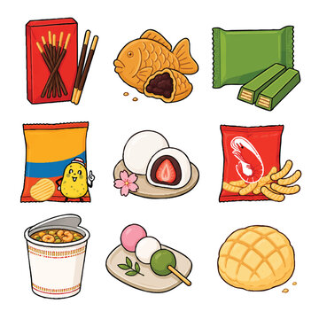 Japanese Snacks and Sweets Collection Vector Illustration