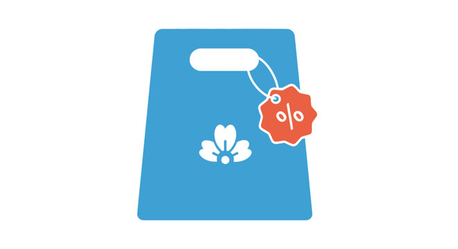Blue shopping bag with discount tag.