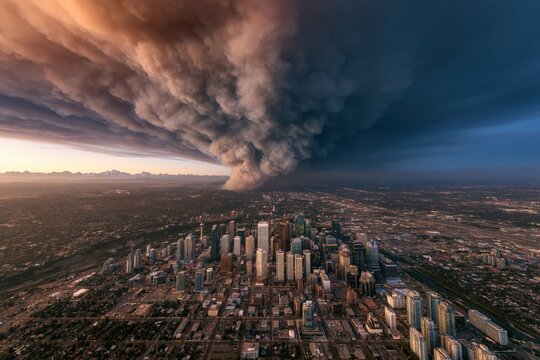 Calgary skyline during large wildfire pyrocumulus smoke event